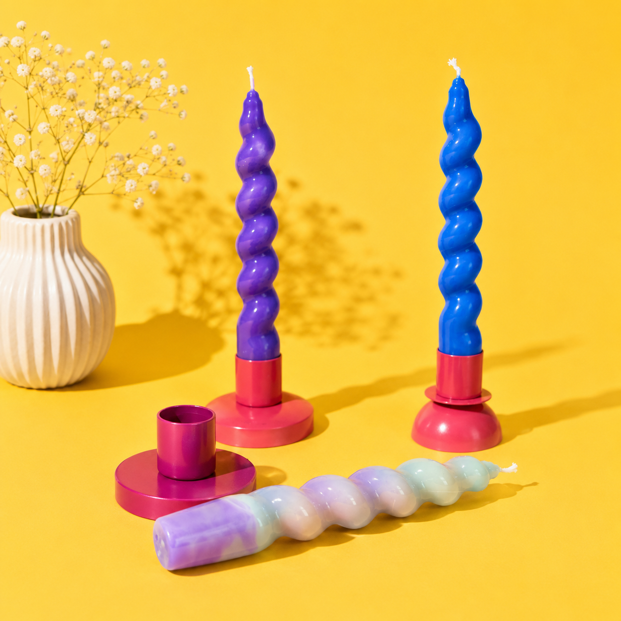 Twisted Stick Candle Set Of 3 - Blue