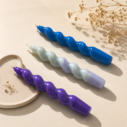 Twisted Stick Candle Set Of 3 - Blue