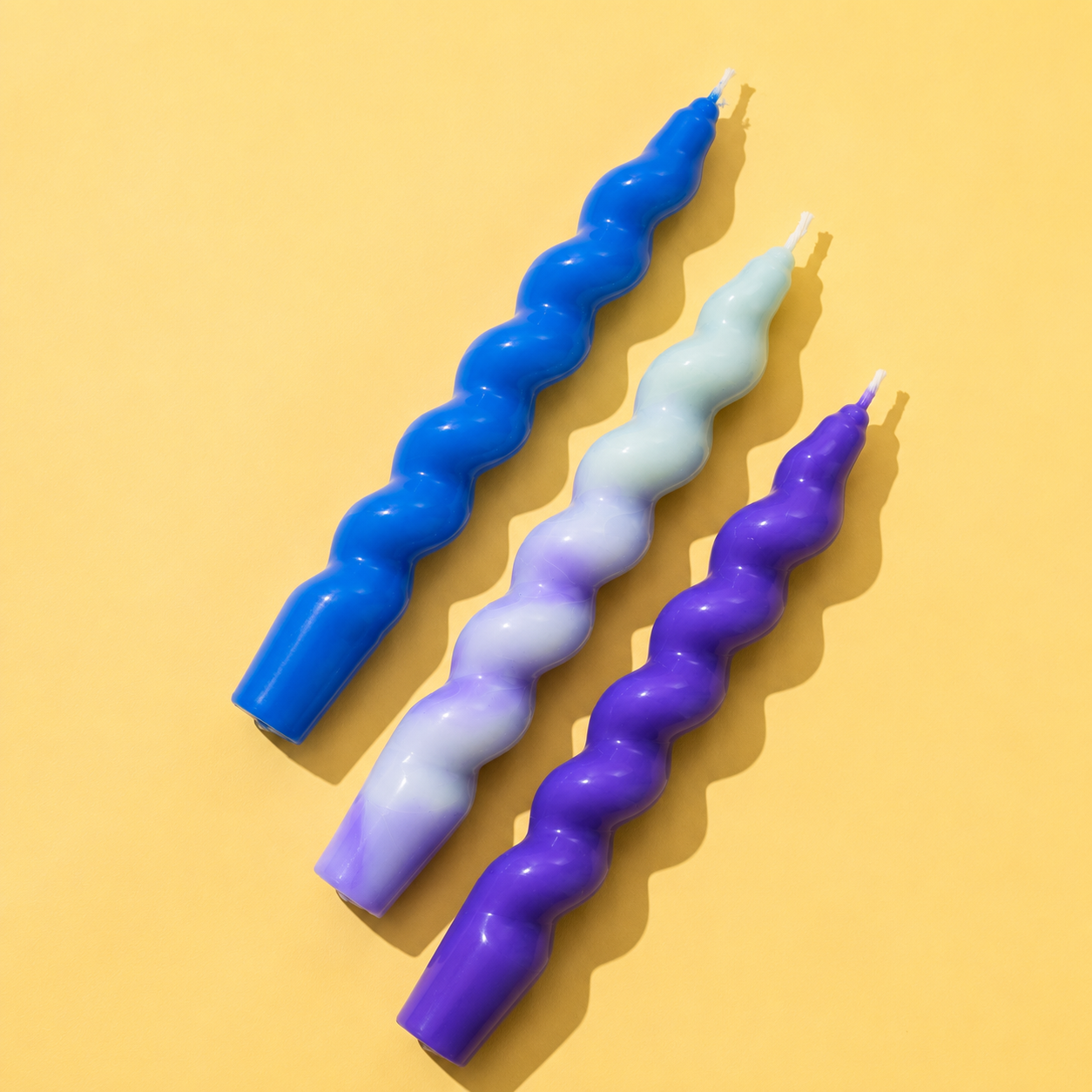 Twisted Stick Candle Set Of 3 - Blue
