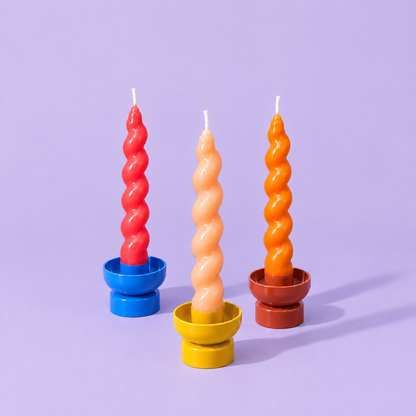 Twisted Stick Candle Set Of 3 - Pink